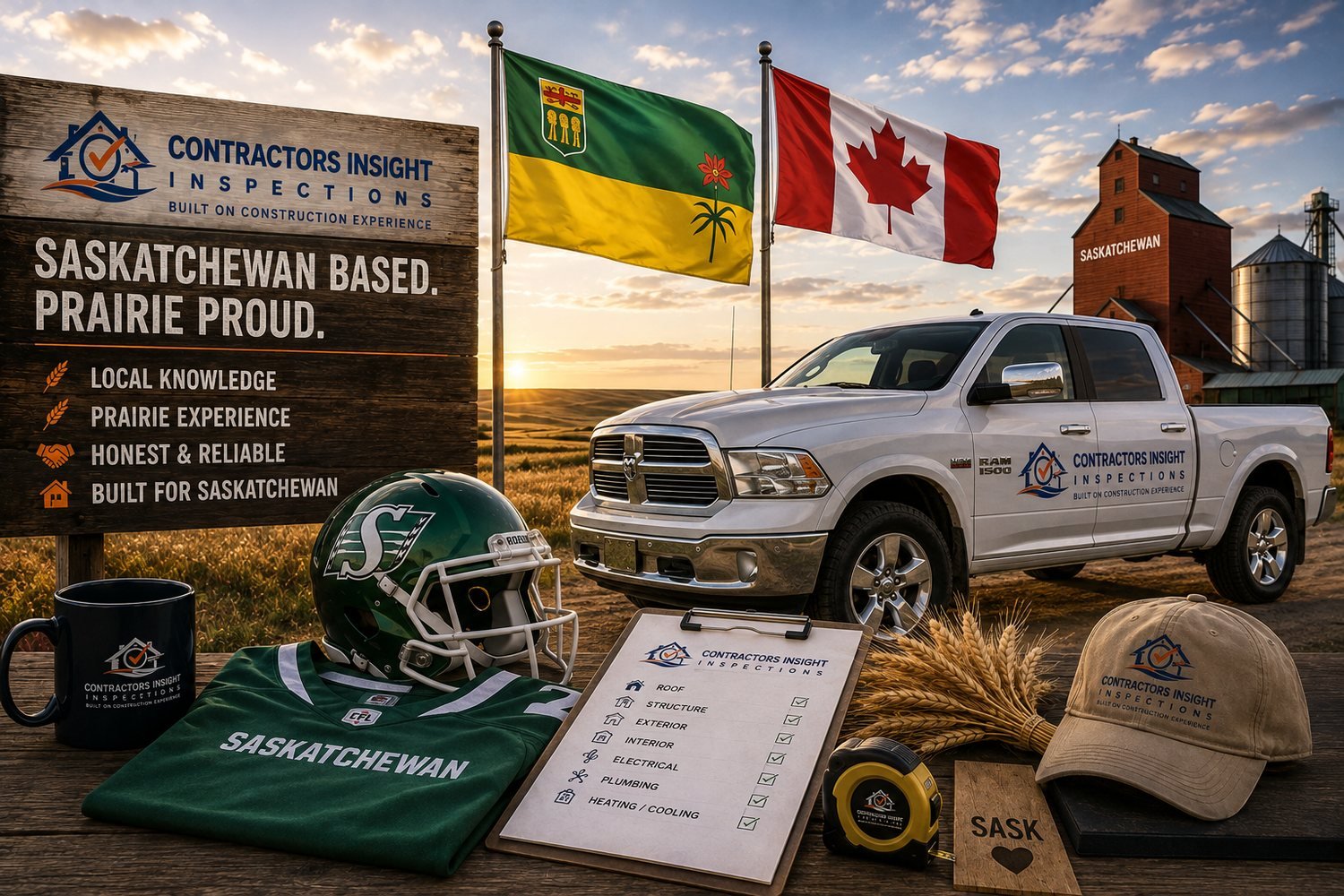 Saskatchewan-based inspection company — truck, gear and prairie setting